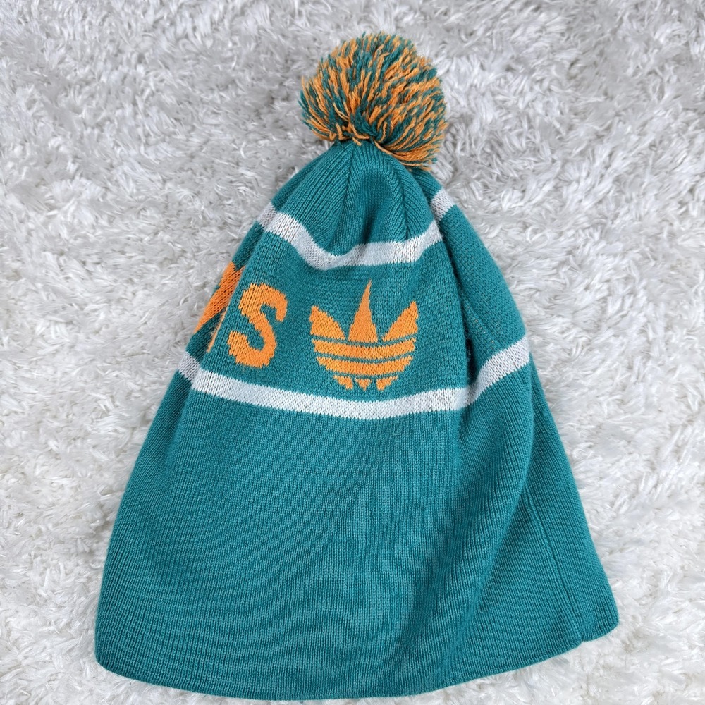 Adidas Originals Hat Beanie Pom Ski Teal Orange Knit Trefoil Winter Outdoors Y2K - Picture 2 of 9